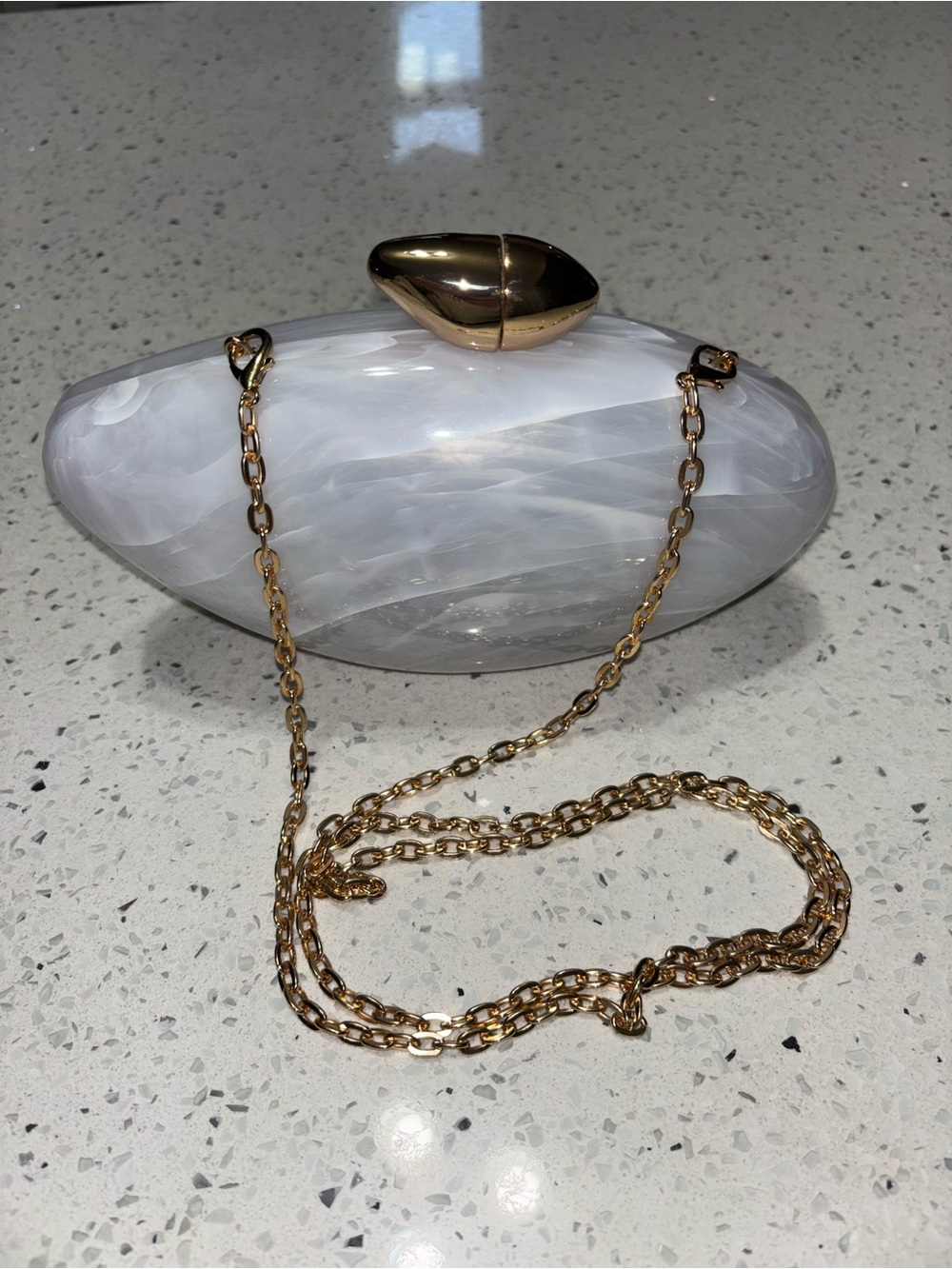 Perfume Shape Purse with Gold Chain Shoulder Strap & Polished Gold Hardware